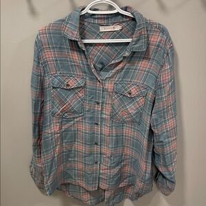 Billy T Plaid Button Down Lace Up Back
